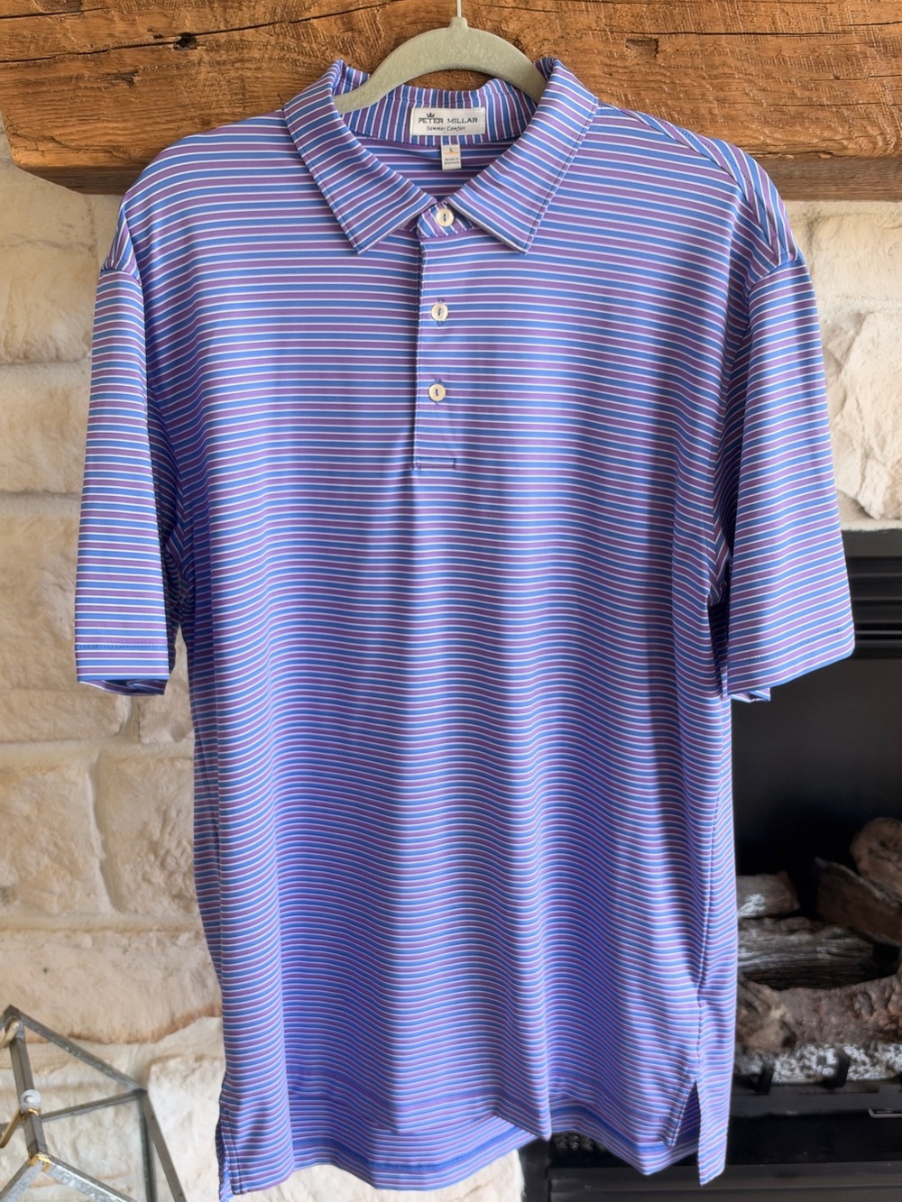 Peter Millar Blue and Purple Striped Performance Polo